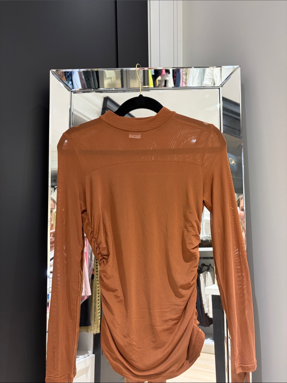 Long-Sleeve Mock Neck Top in Rust Orange